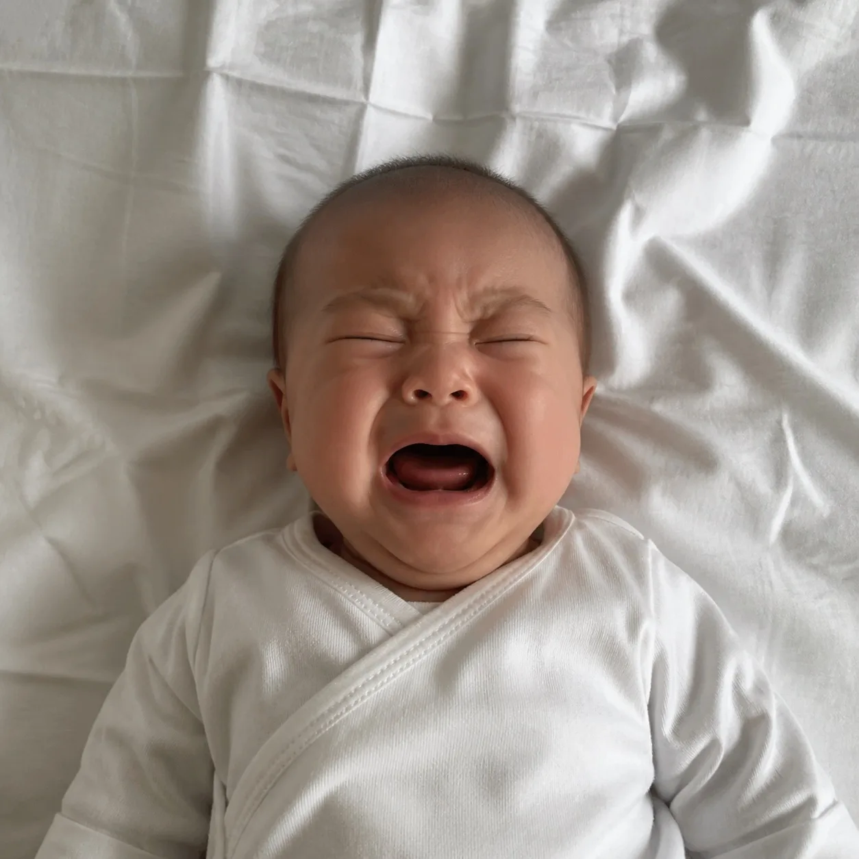 Eyes shut or mouth open mid-cry